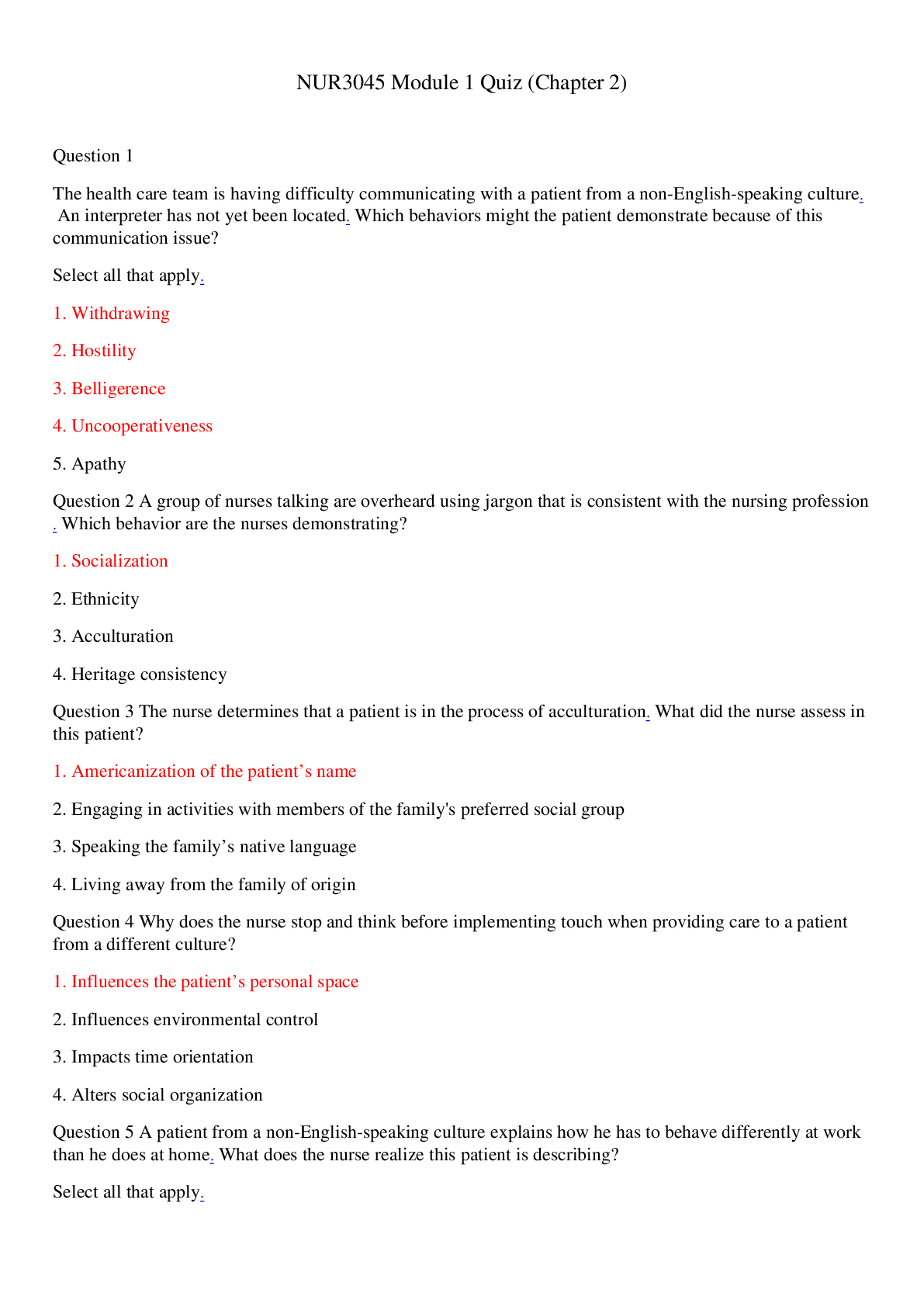 Preview image of NUR3045 Module 1 Quiz (Chapter 2) latest / NUR3045 Module 1 Quiz (Chapter 2) latest document